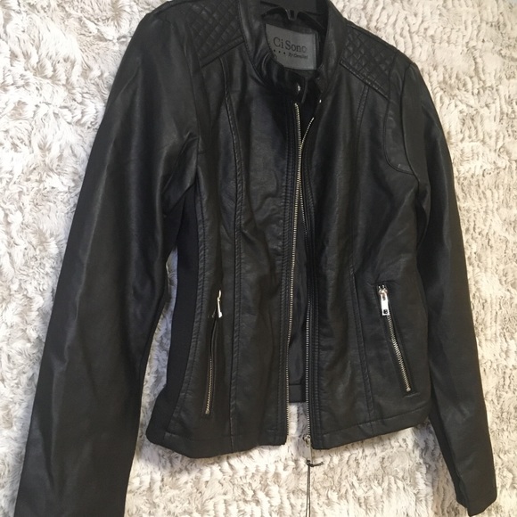 Ci Sono by Cavalini Black Vegan Leather Jacket L - Picture 3 of 8